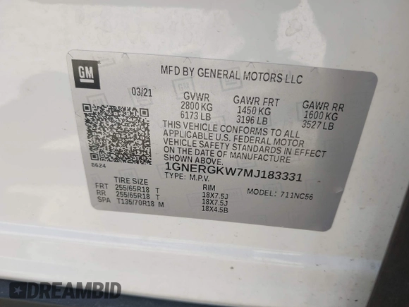 2021 Chevrolet Traverse LT Cloth с VIN 1GNERGKW7MJ183331, выставлен на аукционе IAAI как лот 42651395 с пробегом 51 398 миль миль и . История ставок и продаж доступна на DreamBid. Изображение 9.
