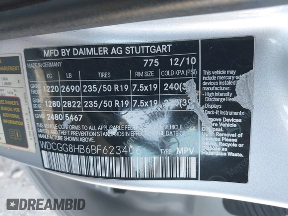 2011 Mercedes-Benz GLK 350 with VIN WDCGG8HB6BF623406, listed as a IAAI auction lot 41693977 with 154,546 mi miles and . Bid and sale history available at DreamBid. Image 9.