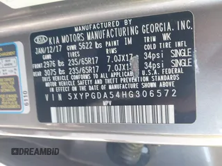 2017 Kia Sorento LX with VIN 5XYPGDA54HG306572, listed as a IAAI auction lot 42201527 with 74,815 mi miles and . Bid and sale history available at DreamBid. Image 9.