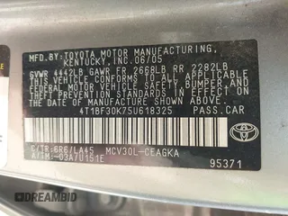 2005 Toyota Camry LE with VIN 4T1BF30K75U618325, listed as a IAAI auction lot 42152020 with 245,183 mi miles and . Bid and sale history available at DreamBid. Image 9.