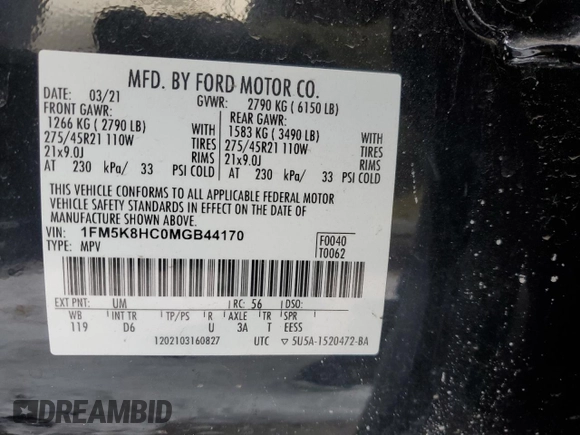 2021 Ford Explorer Platinum with VIN 1FM5K8HC0MGB44170, listed as a Copart auction lot 41874885 with 58,730 mi miles and Salvage Title. Bid and sale history available at carsss.com. Image 14.