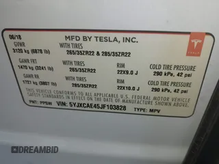 2018 Tesla Model X 75D with VIN 5YJXCAE45JF103828, listed as a IAAI auction lot 41698708 with 118,699 mi miles and . Bid and sale history available at carsss.com. Image 9.