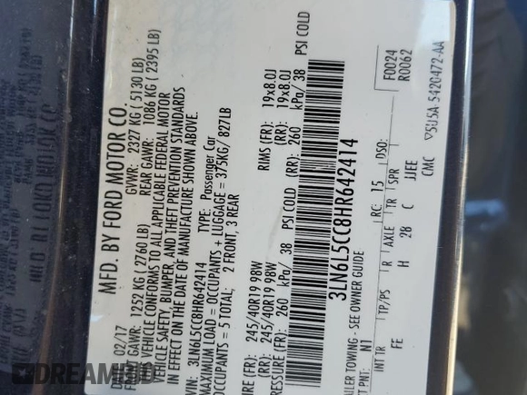 2017 Lincoln MKZ Select z VIN 3LN6L5CC8HR642414, wystawiony jako Copart lot #78535024 z przebiegiem 157 995 mil mil oraz Szkoda całkowita • Salvage title. Historia ofert i sprzedaży dostępna na DreamBid. Obrazek 13.