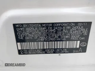 2011 Lexus IS 250 z VIN JTHBF5C29B5144166, wystawiony jako IAAI lot #41896994 z przebiegiem 341 380 mil mil oraz . Historia ofert i sprzedaży dostępna na DreamBid. Obrazek 9.