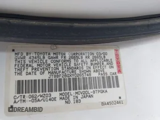 2000 Lexus ES 300 с VIN JT8BF28GXY0265748, выставлен на аукционе IAAI как лот 42394243 с пробегом 225 244 миль миль и . История ставок и продаж доступна на DreamBid. Изображение 9.