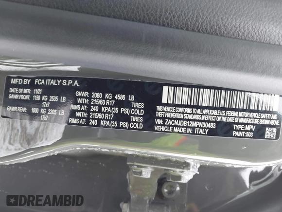 2021 Jeep Renegade Latitude with VIN ZACNJDB12MPN30483, listed as a IAAI auction lot 41619532 with Not Provided miles and . Bid and sale history available at DreamBid. Image 9.