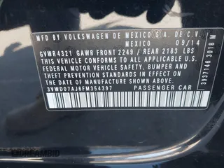 2015 Volkswagen Jetta Sedan 1.8T SE w/Connectivity with VIN 3VWD07AJ6FM354397, listed as a IAAI auction lot 41772983 with 100,265 mi miles. Bid and sale history available at carsss.com. Image 9.