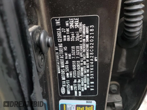 2012 Kia Sorento EX with VIN 5XYKU4A28CG202183, listed as a Copart auction lot 43181465 with 176,890 mi miles and Salvage Title. Bid and sale history available at carsss.com. Image 13.