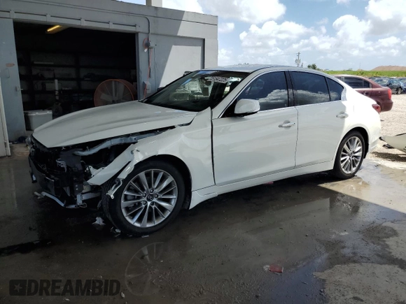 2021 Infiniti Q50 Pure with VIN JN1EV7AP3MM704352, listed as a Copart auction lot 51547225 with 21,296 mi miles and Non Repairable. Bid and sale history available at DreamBid. Image 1.