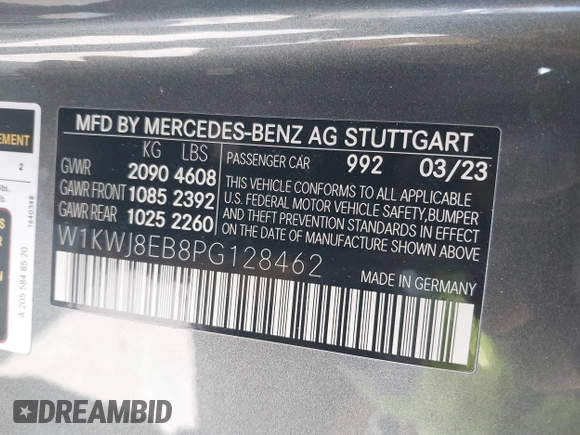 2023 Mercedes-Benz C 300 with VIN W1KWJ8EB8PG128462, listed as a IAAI auction lot 41463281 with 18,590 mi miles and . Bid and sale history available at DreamBid. Image 9.