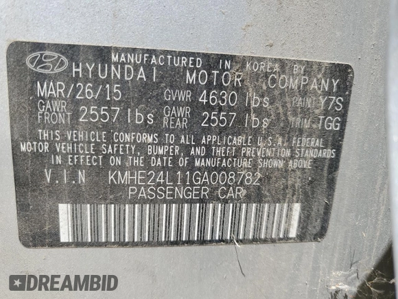 2016 Hyundai Sonata Hybrid SE with VIN KMHE24L11GA008782, listed as a Copart auction lot 61579313 with 159,171 mi miles. Bid and sale history available at carsss.com. Image 12.