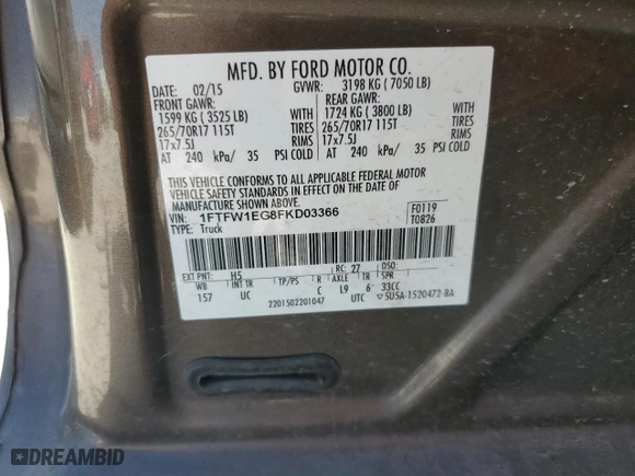 2015 Ford F-150 XLT w/HD Payload Pkg with VIN 1FTFW1EG8FKD03366, listed as a Copart auction lot 76162214 with 230,146 mi miles and Salvage Title. Bid and sale history available at carsss.com. Image 14.
