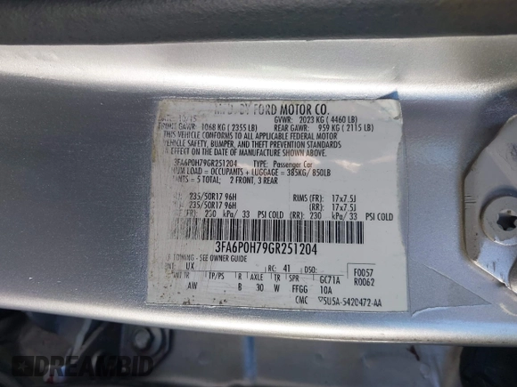 2016 Ford Fusion SE with VIN 3FA6P0H79GR251204, listed as a IAAI auction lot 40745371 with 155,783 mi miles. Bid and sale history available at carsss.com. Image 9.