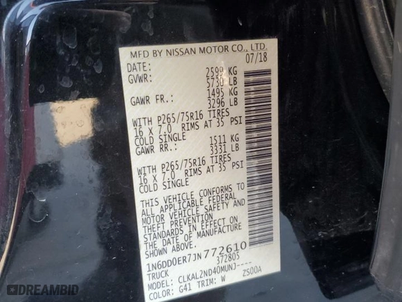 2018 Nissan Frontier S with VIN 1N6DD0ER7JN772610, listed as a Copart auction lot 41428145 with 66,967 mi miles and Salvage Title. Bid and sale history available at carsss.com. Image 12.