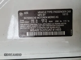 2016 BMW 3 Series 320i xDrive z VIN WBA8E5G55GNT41469, wystawiony jako Copart lot #56165005 z przebiegiem Nie podano mil oraz Czysty tytuł • Clean title. Historia ofert i sprzedaży dostępna na DreamBid. Obrazek 12.