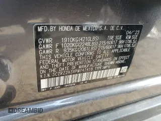 2023 Honda HR-V LX with VIN 3CZRZ2H3XPM747419, listed as a Copart auction lot 59879635 with 27,684 mi miles and Non repairable. Bid and sale history available at DreamBid. Image 13.