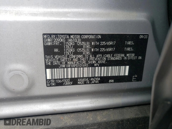 2023 Toyota RAV4 LE z VIN JTMF1RFVXPD101693, wystawiony jako Copart lot #55443945 z przebiegiem 33 878 mil mil oraz Szkoda całkowita • Salvage title. Historia ofert i sprzedaży dostępna na DreamBid. Obrazek 13.