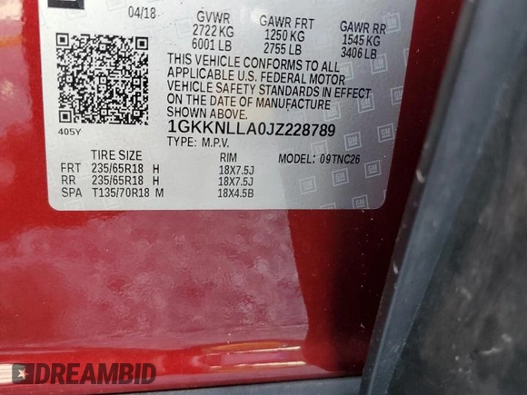 2018 GMC Acadia SLE z VIN 1GKKNLLA0JZ228789, wystawiony jako Copart lot #55873475 z przebiegiem Nie podano mil oraz Szkoda całkowita • Salvage title. Historia ofert i sprzedaży dostępna na DreamBid. Obrazek 13.