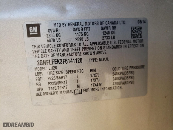 2015 Chevrolet Equinox LT with VIN 2GNFLFEK3F6141120, listed as a Copart auction lot 53294835 with 86,161 mi miles and Salvage Title. Bid and sale history available at carsss.com. Image 13.