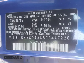 2015 Kia Optima SX Turbo with VIN 5XXGR4A68FG447228, listed as a IAAI auction lot 42308294 with 191,802 mi miles and . Bid and sale history available at DreamBid. Image 9.