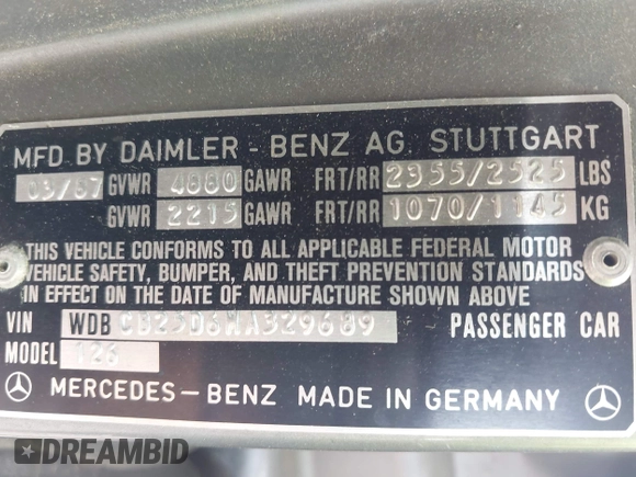 1987 Mercedes-Benz 300 SDL z VIN WDBCB25D6HA329689, wystawiony jako IAAI lot #42438703 z przebiegiem 237 677 mil mil oraz . Historia ofert i sprzedaży dostępna na DreamBid. Obrazek 9.