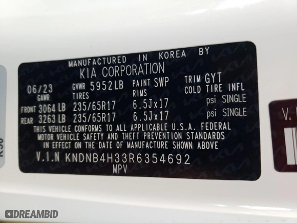 2024 Kia Carnival LX with VIN KNDNB4H33R6354692, listed as a Copart auction lot 69394664 with 23,350 mi miles and Salvage Title. Bid and sale history available at carsss.com. Image 14.