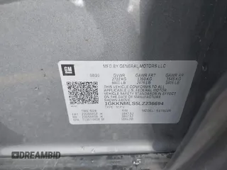 2020 GMC Acadia SLT with VIN 1GKKNMLS5LZ236694, listed as a IAAI auction lot 41535305 with 69,962 mi miles and . Bid and sale history available at DreamBid. Image 9.