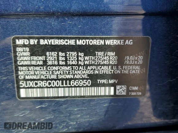2020 BMW X5 xDrive40i with VIN 5UXCR6C00LLL66950, listed as a Copart auction lot 54584945 with 51,766 mi miles and Salvage Title. Bid and sale history available at DreamBid. Image 13.