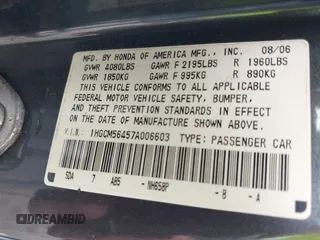 2007 Honda Accord LX with VIN 1HGCM56457A006603, listed as a IAAI auction lot 41960839 with 391,598 mi miles and . Bid and sale history available at DreamBid. Image 9.