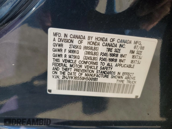 2009 Honda Ridgeline RTL with VIN 2HJYK16559H500181, listed as a Copart auction lot 74242164 with 81,888 mi miles and Salvage Title. Bid and sale history available at carsss.com. Image 14.