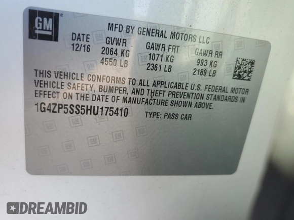 2017 Buick LaCrosse Essence with VIN 1G4ZP5SS5HU175410, listed as a Copart auction lot 69876274 with 102,638 mi miles and Salvage Title. Bid and sale history available at carsss.com. Image 14.