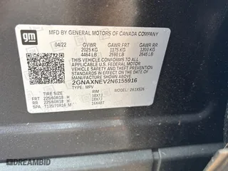 2022 Chevrolet Equinox Premier with VIN 2GNAXNEV2N6155916, listed as a Copart auction lot 50075235 with 170,499 mi miles and Clean Title. Bid and sale history available at carsss.com. Image 10.