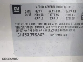 2015 Chevrolet Malibu LTZ with VIN 1G11F5SL0FF336477, listed as a IAAI auction lot 41844225 with 121,384 mi miles. Bid and sale history available at carsss.com. Image 9.