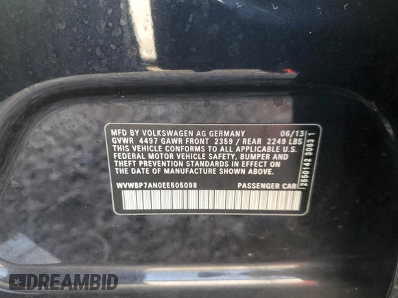 2014 Volkswagen CC R-Line with VIN WVWBP7AN0EE505098, listed as a Copart auction lot 83257454 with 91,108 mi miles and Salvage Title. Bid and sale history available at carsss.com. Image 12.