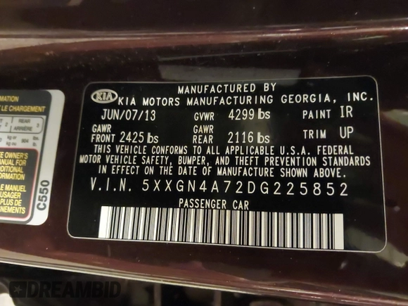 2013 Kia Optima EX с VIN 5XXGN4A72DG225852, выставлен на аукционе IAAI как лот 42292122 с пробегом 145 150 миль миль и . История ставок и продаж доступна на DreamBid. Изображение 9.