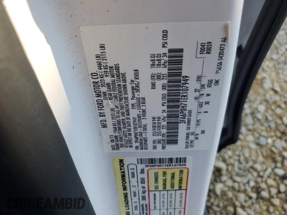 2014 Ford Fusion SE with VIN 3FA6P0H71ER107949, listed as a Copart auction lot 63616734 with 160,389 mi miles and Salvage Title. Bid and sale history available at DreamBid. Image 14.