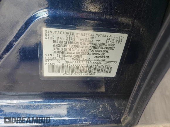 2019 Nissan Sentra S z VIN 3N1AB7AP6KY304884, wystawiony jako Copart lot #55938645 z przebiegiem 70 657 mil mil oraz Szkoda całkowita • Salvage title. Historia ofert i sprzedaży dostępna na DreamBid. Obrazek 12.