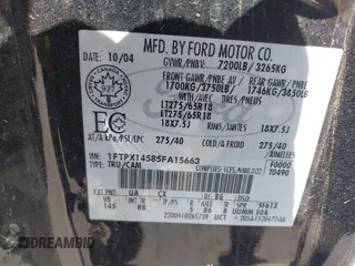 2005 Ford F-150 XLT with VIN 1FTPX14585FA15663, listed as a IAAI auction lot 42474172 with 162,294 mi miles and . Bid and sale history available at DreamBid. Image 9.