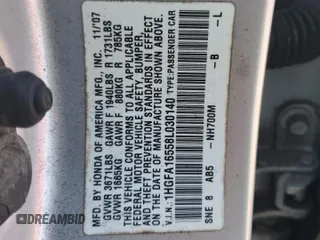 2008 Honda Civic LX with VIN 1HGFA16558L030140, listed as a Copart auction lot 43010515 with 61,171 mi miles and Salvage Title. Bid and sale history available at DreamBid. Image 13.