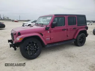 2021 Jeep Wrangler Unlimited Sahara with VIN 1C4JJXP68MW852703, listed as a Copart auction lot 45791735 with 25,437 mi miles and Salvage Title. Bid and sale history available at DreamBid. Image 1.