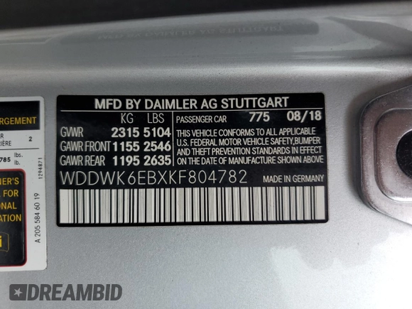 2019 Mercedes-Benz C 43 AMG with VIN WDDWK6EBXKF804782, listed as a Copart auction lot 70933333 with 26,368 mi miles and Salvage title. Bid and sale history available at DreamBid. Image 12.