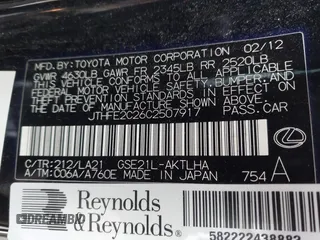 2012 Lexus IS 350 C z VIN JTHFE2C26C2507917, wystawiony jako IAAI lot #41353989 z przebiegiem 129 542 mil mil oraz . Historia ofert i sprzedaży dostępna na DreamBid. Obrazek 9.
