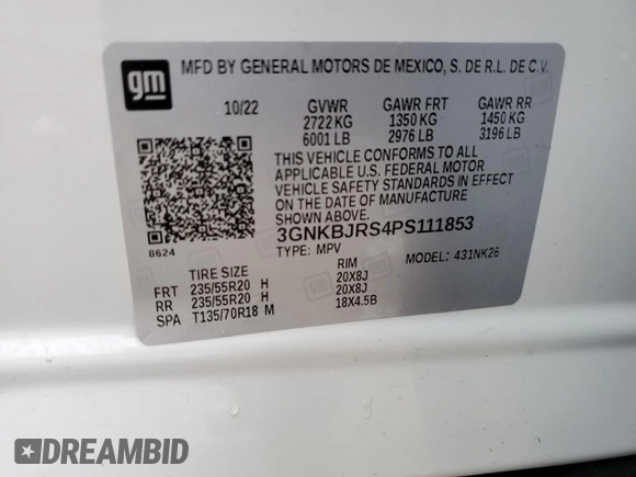 2023 Chevrolet Blazer LT с VIN 3GNKBJRS4PS111853, выставлен на аукционе Copart как лот 44894015 с пробегом 25 129 миль миль и Списание • Salvage title. История ставок и продаж доступна на DreamBid. Изображение 13.