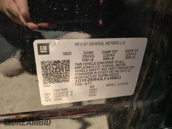 2020 Cadillac XT4 FWD Sport with VIN 1GYFZER43LF149811, listed as a Copart auction lot 53369375 with 110,492 mi miles and Salvage title. Bid and sale history available at DreamBid. Image 13.