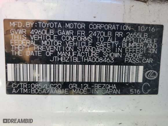 2017 Lexus GS with VIN JTHBZ1BL1HA008463, listed as a Copart auction lot 77732524 with NaN miles and Salvage Title. Bid and sale history available at carsss.com. Image 12.