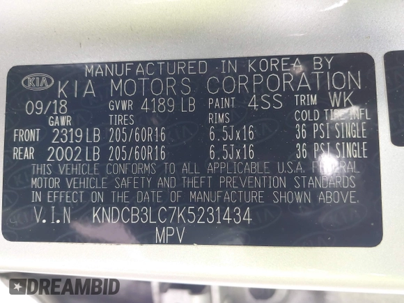 2019 Kia Niro LX with VIN KNDCB3LC7K5231434, listed as a IAAI auction lot 42096652 with 107,516 mi miles and . Bid and sale history available at DreamBid. Image 9.