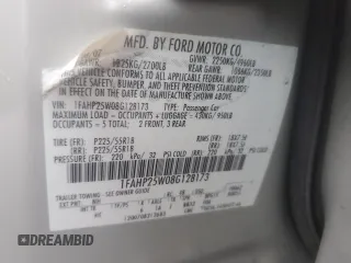 2008 Ford Taurus Limited with VIN 1FAHP25W08G128173, listed as a Copart auction lot 80162014 with Not Provided miles and Salvage Title. Bid and sale history available at carsss.com. Image 13.