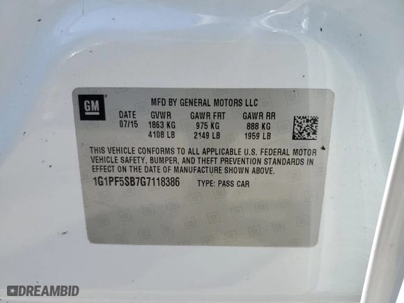 2016 Chevrolet Cruze Limited LT with VIN 1G1PF5SB7G7118386, listed as a Copart auction lot 52301935 with 144,824 mi miles and Salvage Title. Bid and sale history available at carsss.com. Image 13.