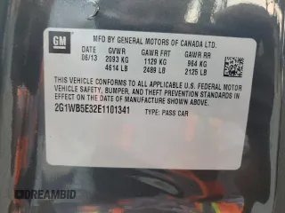 2014 Chevrolet Impala LT с VIN 2G1WB5E32E1101341, выставлен на аукционе Copart как лот 62405485 с пробегом 105 717 миль миль и Списание • Salvage title. История ставок и продаж доступна на DreamBid. Изображение 12.