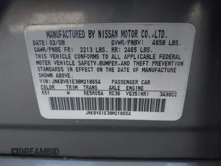 2008 Infiniti G35 Journey with VIN JNKBV61E38M218654, listed as a IAAI auction lot 42196718 with 216,678 mi miles. Bid and sale history available at carsss.com. Image 9.